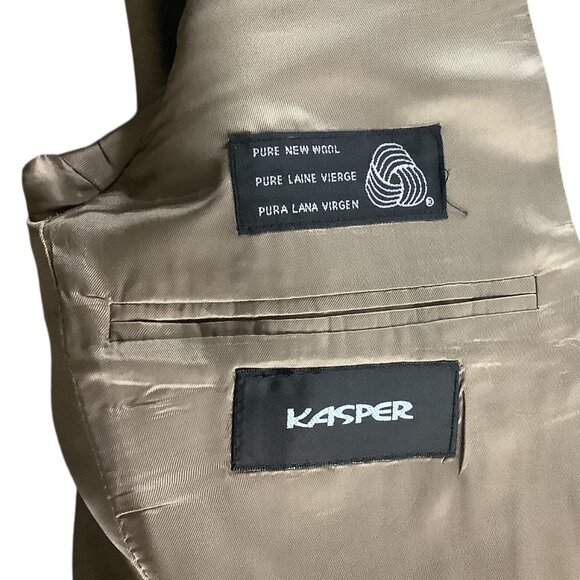 Kasper Men's Khaki Tan Wool Suit Jacket & Pants 2-Piece Set 46L Pure Virgin Wool - Picture 5 of 16